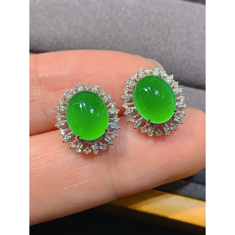 Earrings - Kolczyki z jadeitu typu ice-type, o