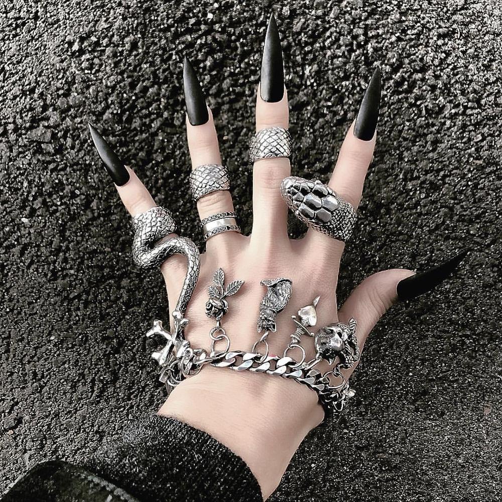 Vintage Punk Knuckle Rings Set - KMVEXO 4 sztuk/zestaw gotycki Steampunk wąż