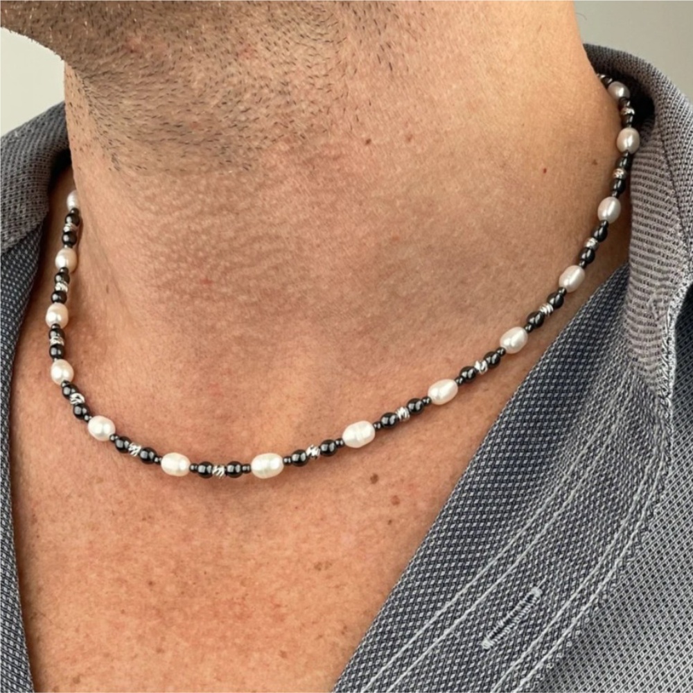Pearl Choker Necklace Vintage - Naszyjnik z czarnych kamieni naturalnych w