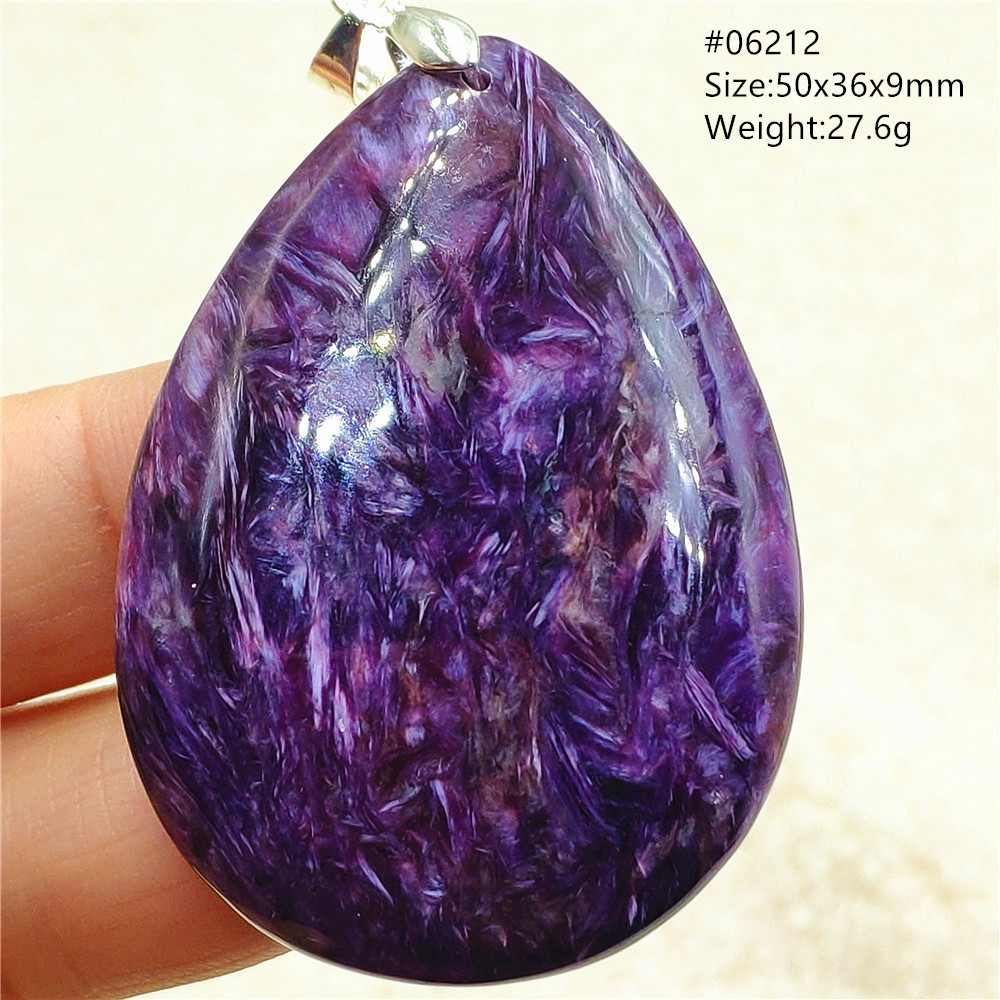 925 Sterling Silver Chain Necklace Men - Naturalny fioletowy Charoite kropla wody wisiorek