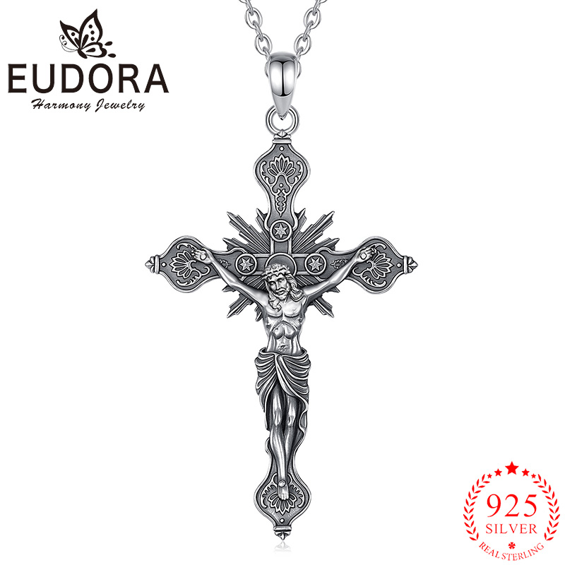 925 Sterling Silver Chain Necklace Men - Naszyjnik z krucyfiksem Eudora, srebro próby