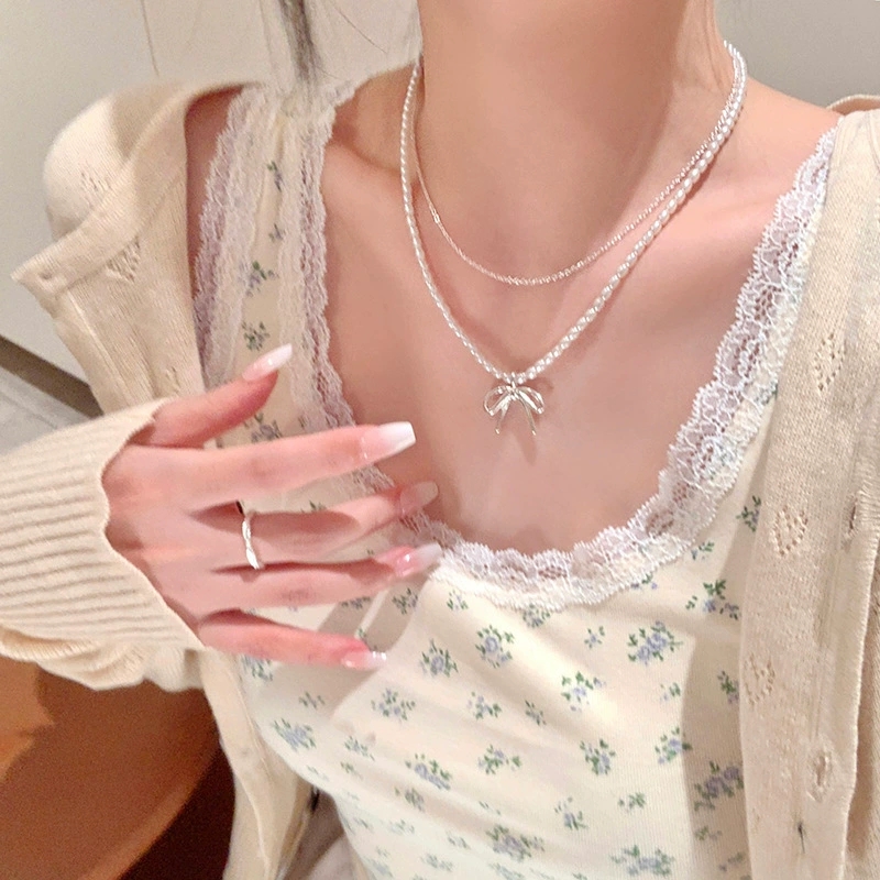 Layered Pendant Necklace Aesthetic - Modny naszyjnik choker z podwójnym łańcuszkiem,