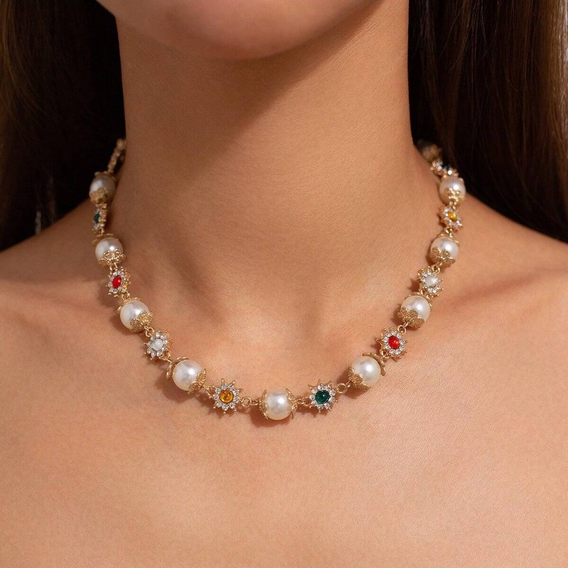 Pearl Choker Necklace Vintage - Naszyjnik choker z perłami w stylu