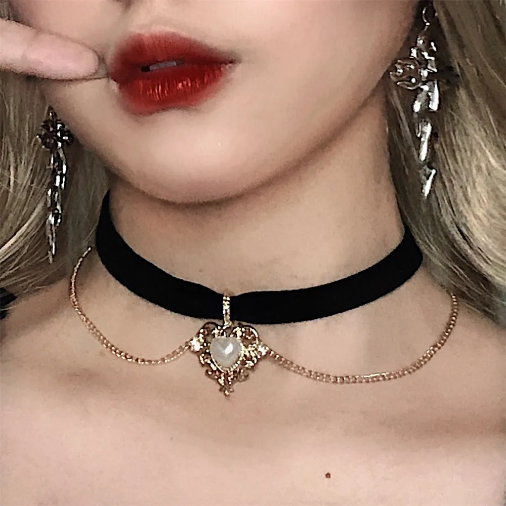 Pearl Choker Necklace Vintage - Vintage aksamitny łańcuszek Choker naszyjnik gotyckie