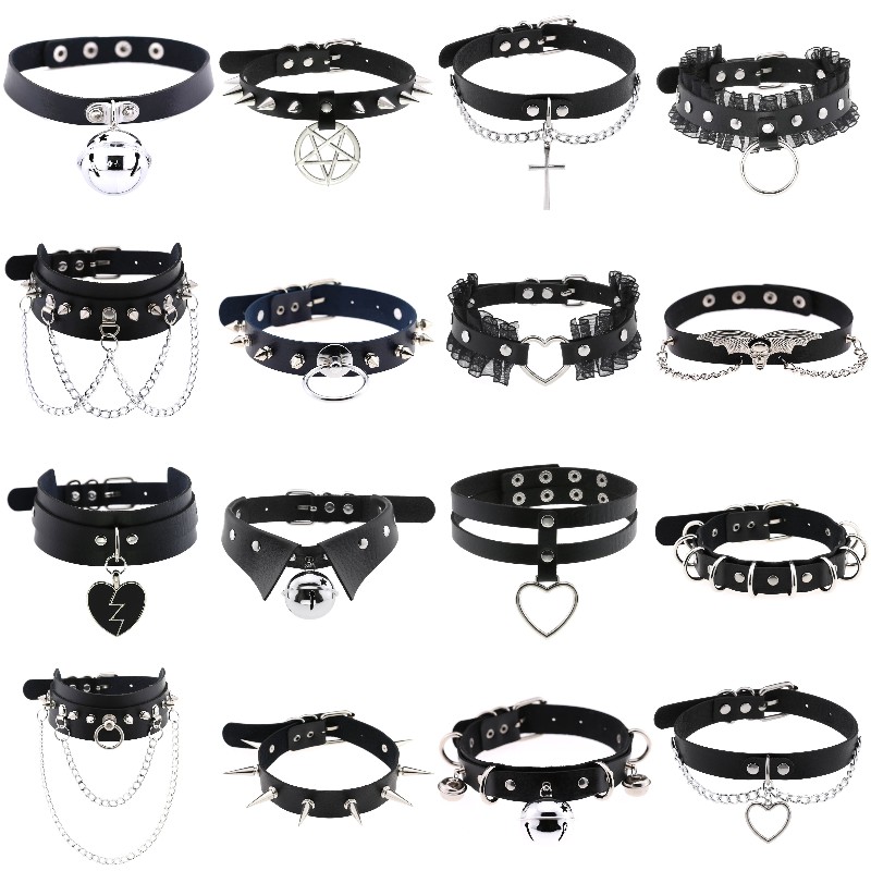 Goth Punk Spike Choker - Modny Punk Spike nit skórzany damski