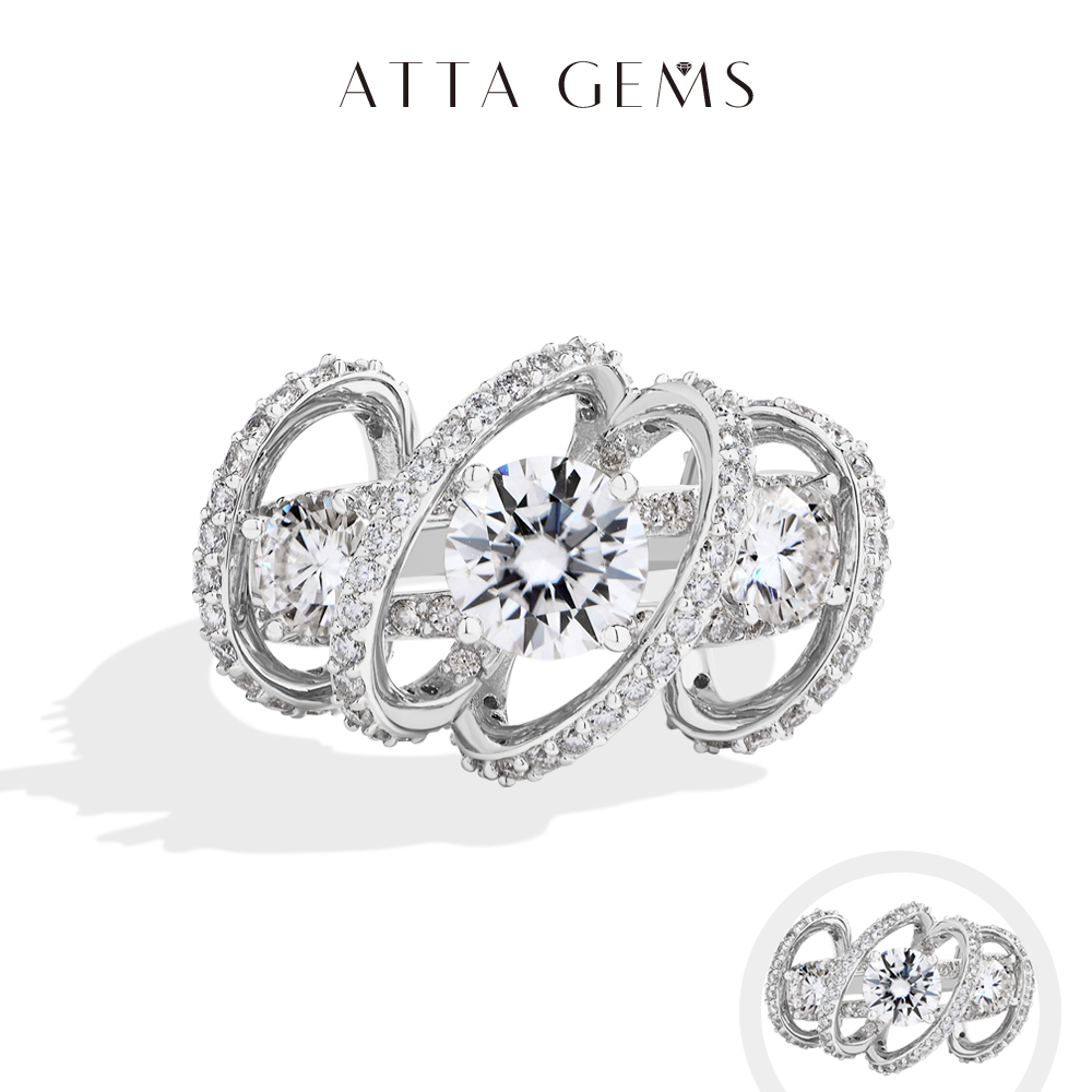 Moissanite Engagement Ring 1 Carat - Pierścionek z moissanitem ATTAGEMS, trzy kamienie,