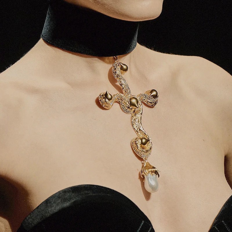 Pearl Choker Necklace Vintage - Naszyjnik z zawieszką w stylu vintage,