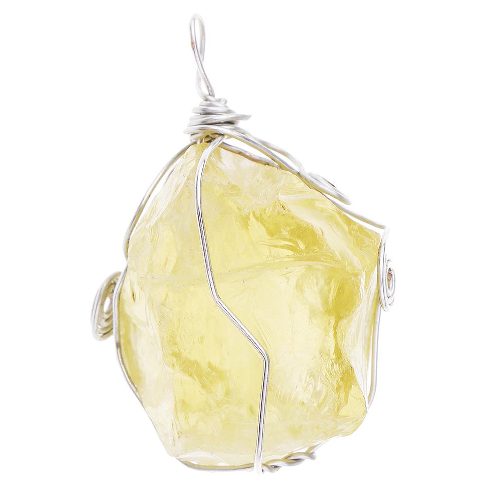 Crystal Pendant Necklace Natural Stone - Wisiorek z cytrynem, naturalny żółty kryształ,