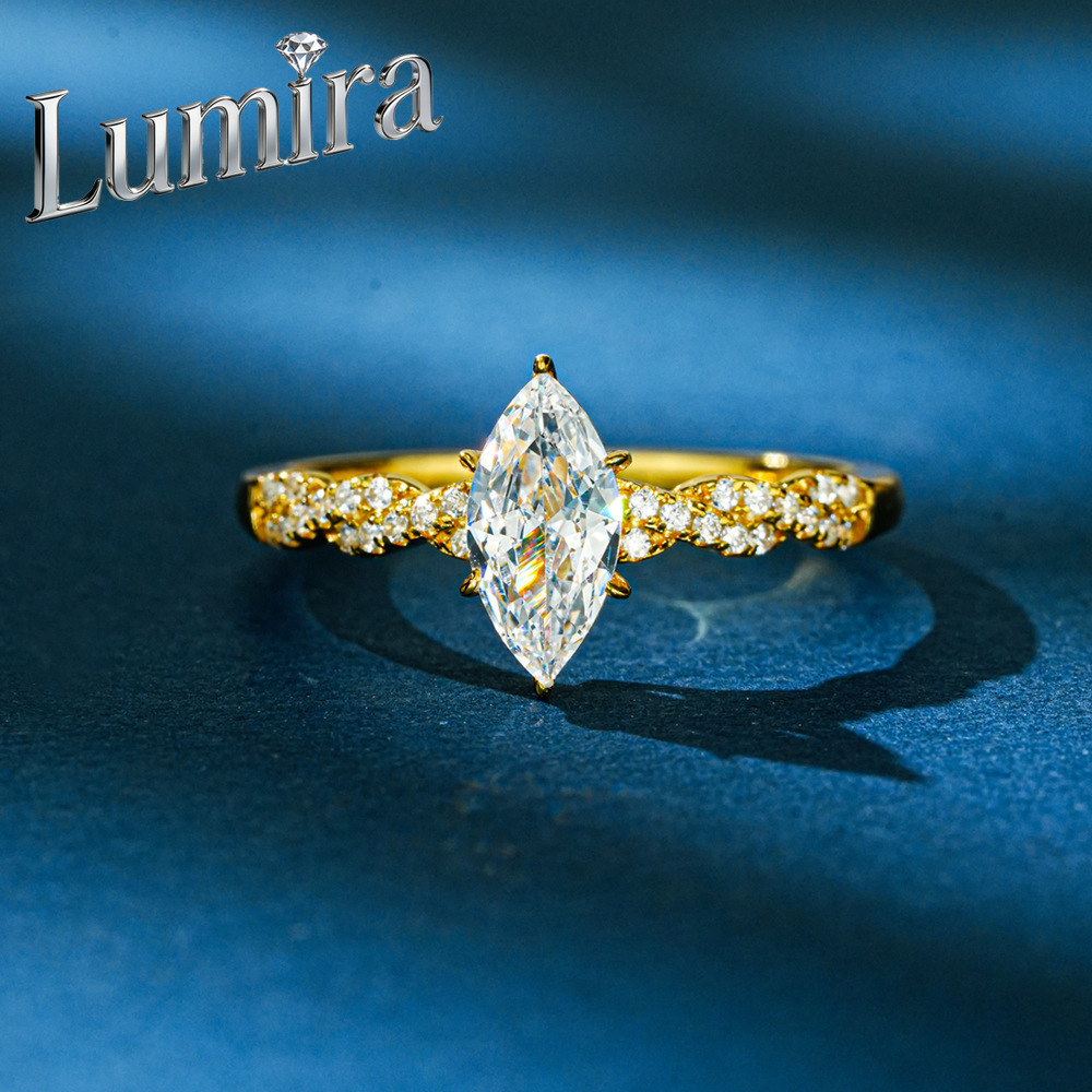 Moissanite Engagement Ring 1 Carat - Pierścionek Lumira, 100% złoto 18K, markiza,