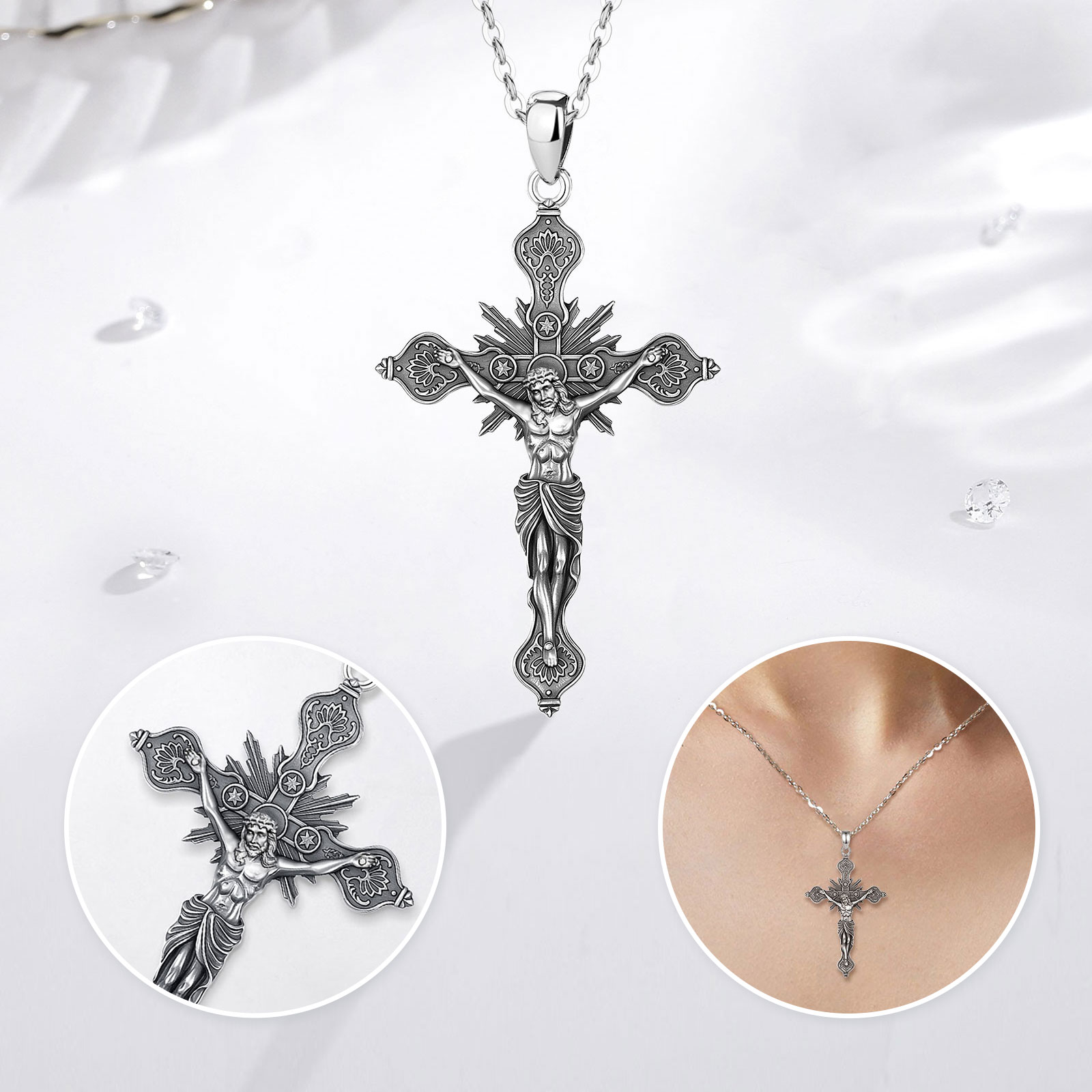 Naszyjnik z krucyfiksem Eudora – 925 Sterling Silver Chain Necklace Men recenzja i cena