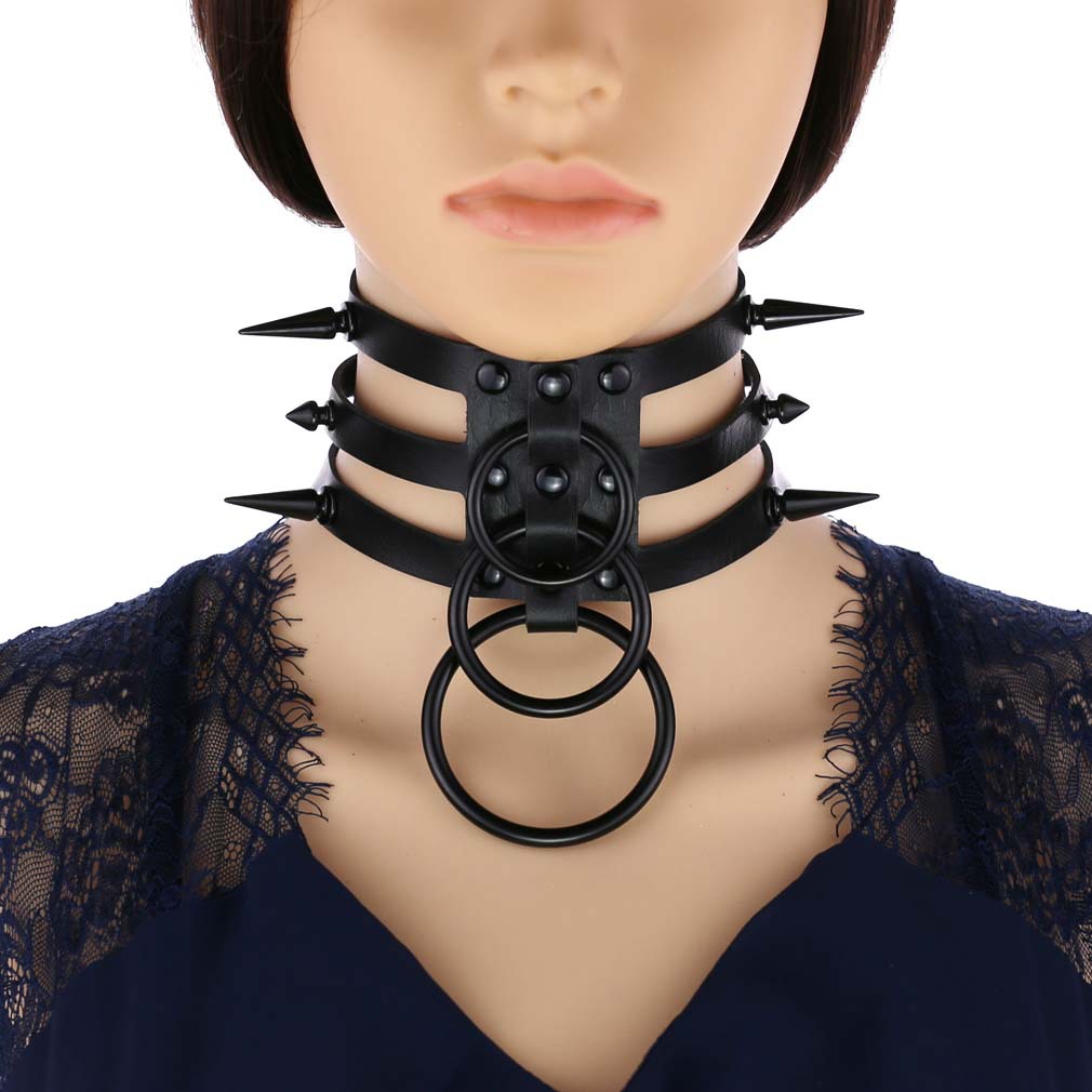 Moda kobiety mężczyźni czarny  – Goth Punk Spike Choker recenzja i cena