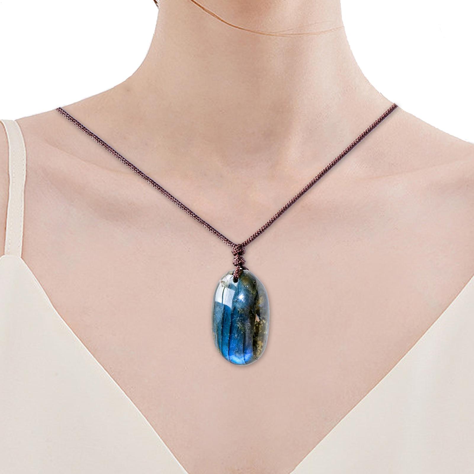Naturalne naszyjniki z labrado – Crystal Pendant Necklace Natural Stone recenzja i cena